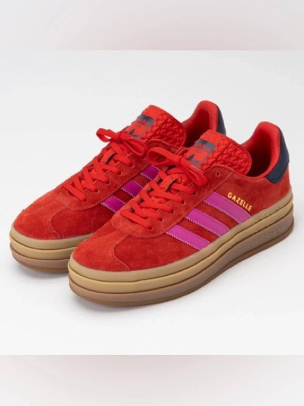 Adidas gazelle bold sneakers red and fuchsia pink women’s size 7 like new - Picture 1 of 9